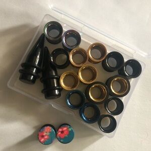 00g (10mm) screw-on double flare stainless steel tunnel lot + single flare plugs